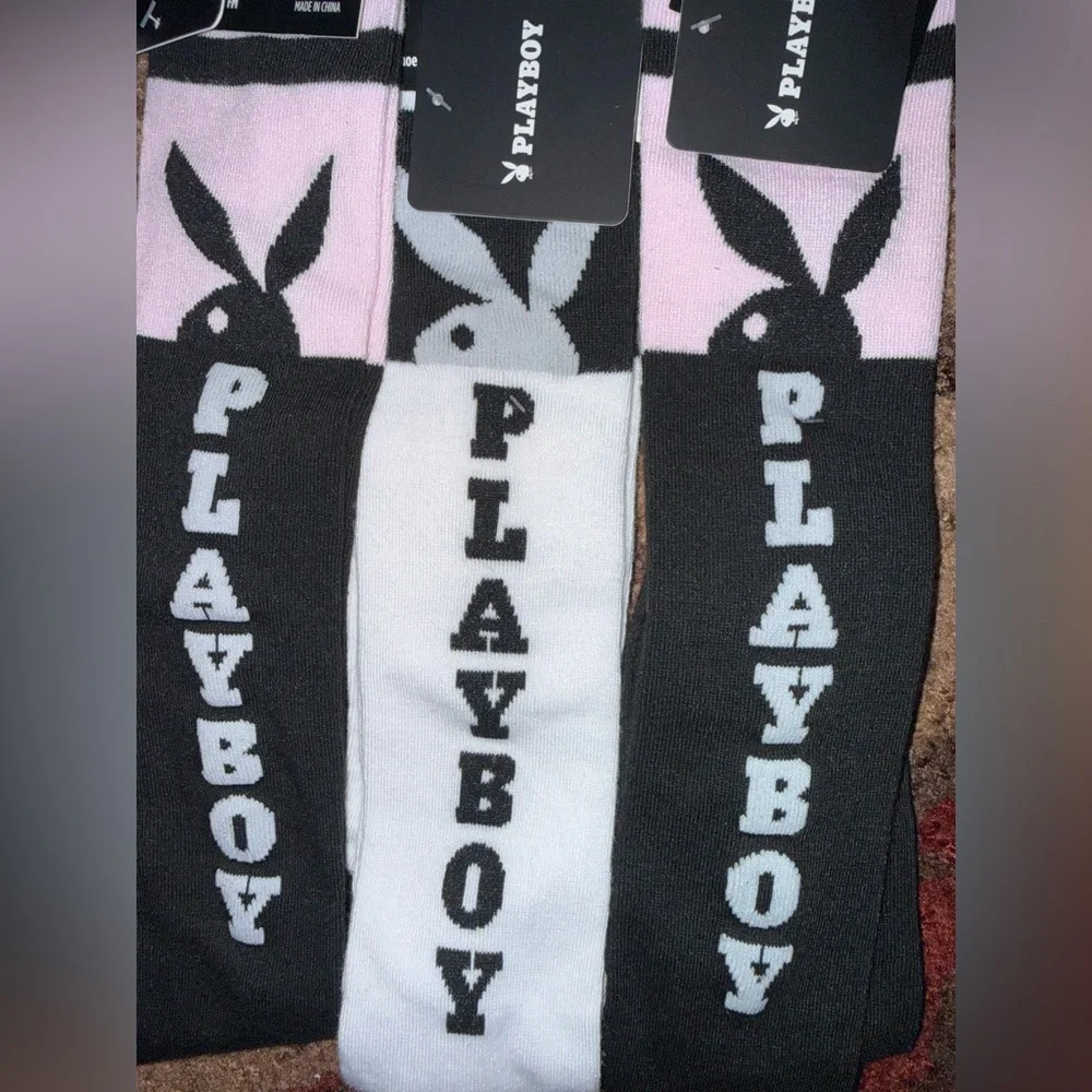 PLAYBOY Bunny Black/Pink or Black/White Knee High Socks- NWT